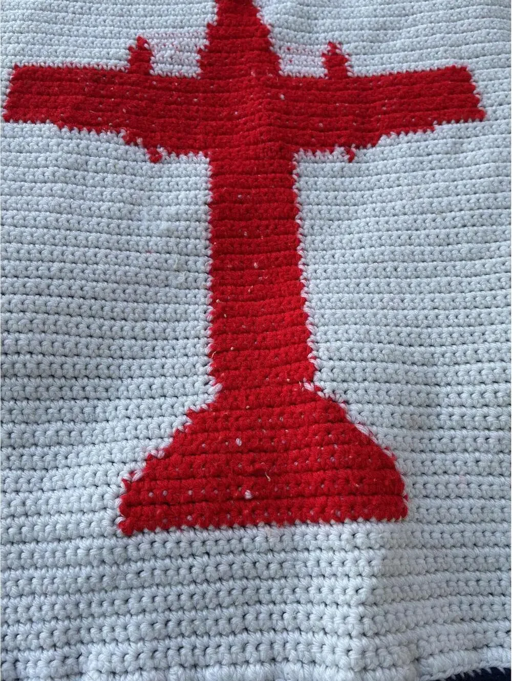 Handmade Crochet Red White Blue Throw Blanket 44L 30W War Plane Design USA 250